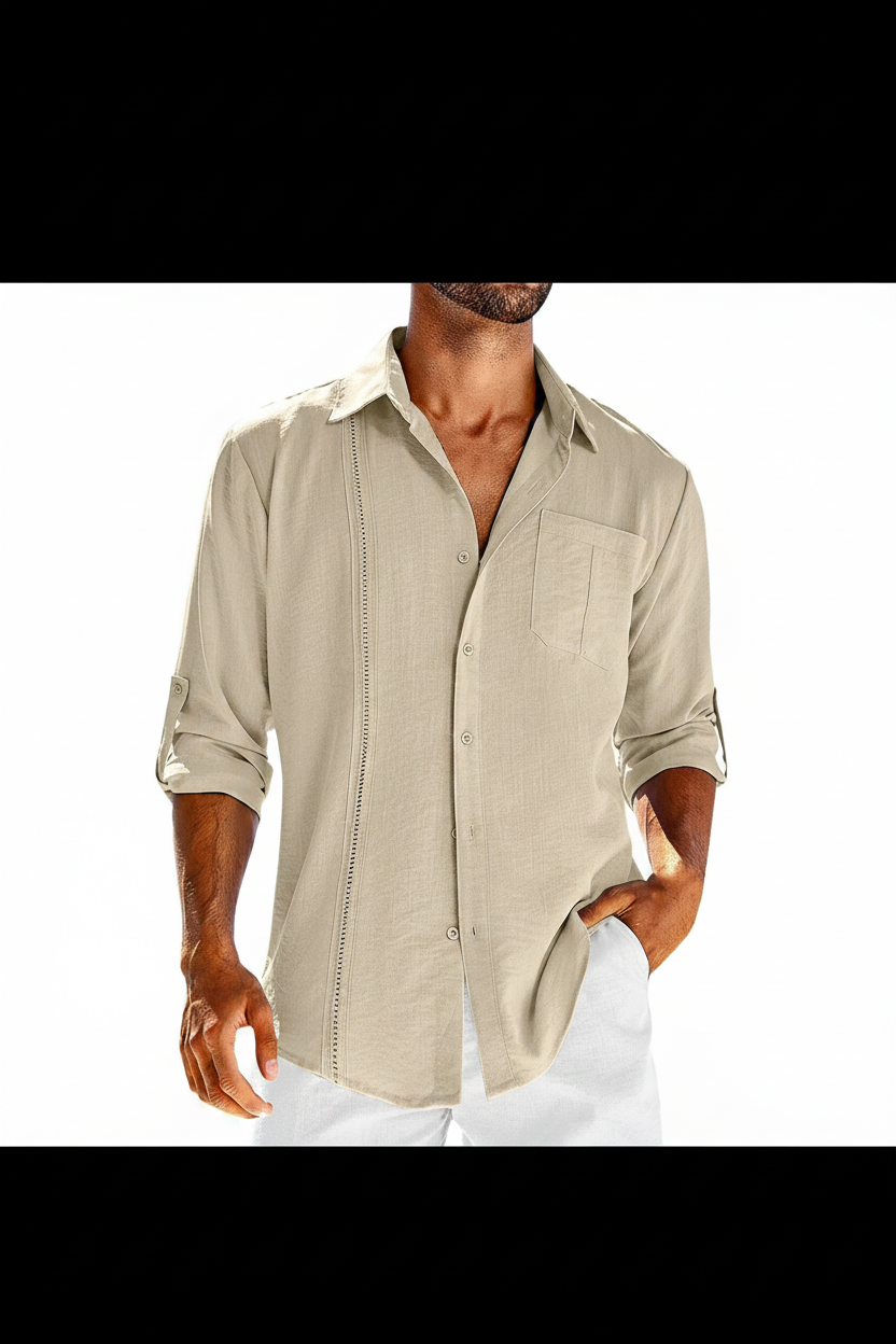 Casual Long Sleeve Shirt With Pocket Lace Polo Collar Solid Color Button