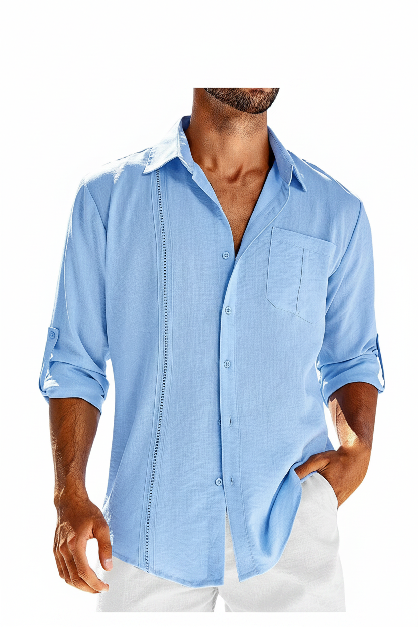 Casual Long Sleeve Shirt With Pocket Lace Polo Collar Solid Color Button