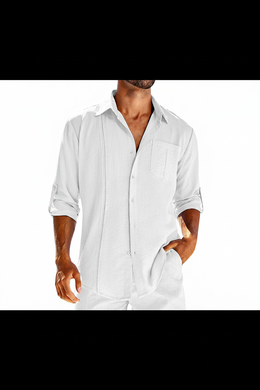 Casual Long Sleeve Shirt With Pocket Lace Polo Collar Solid Color Button