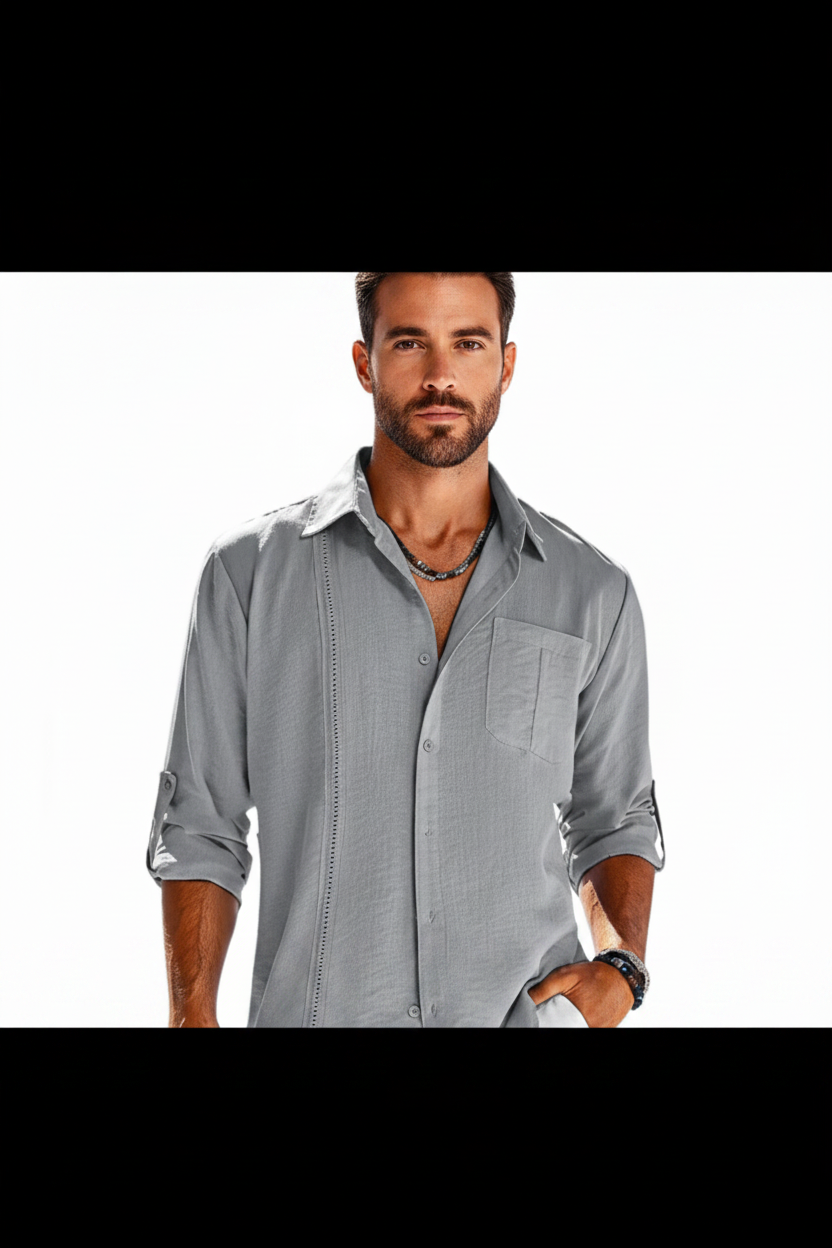 Casual Long Sleeve Shirt With Pocket Lace Polo Collar Solid Color Button