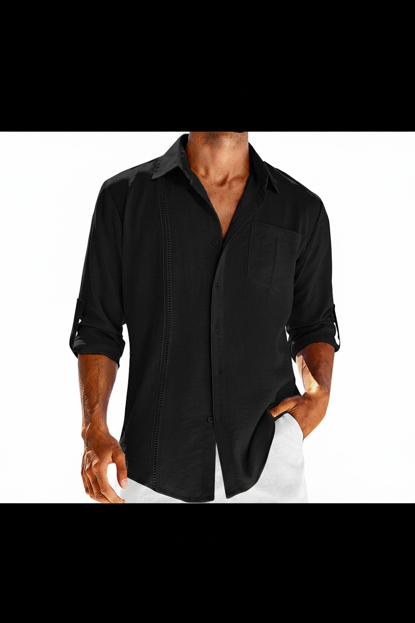 Casual Long Sleeve Shirt With Pocket Lace Polo Collar Solid Color Button